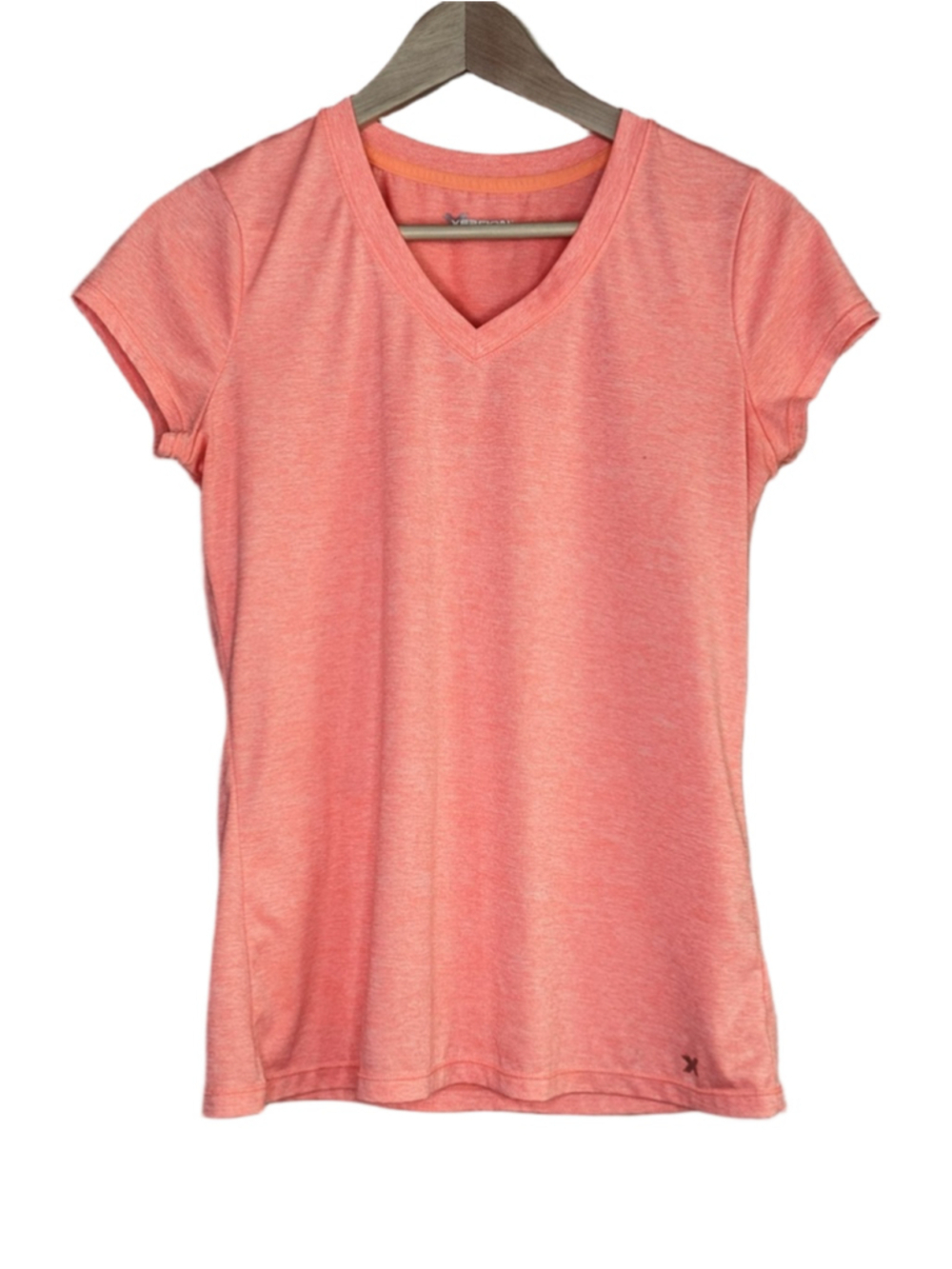 Xersion performance wear heathered neon orange v-neck top size medium